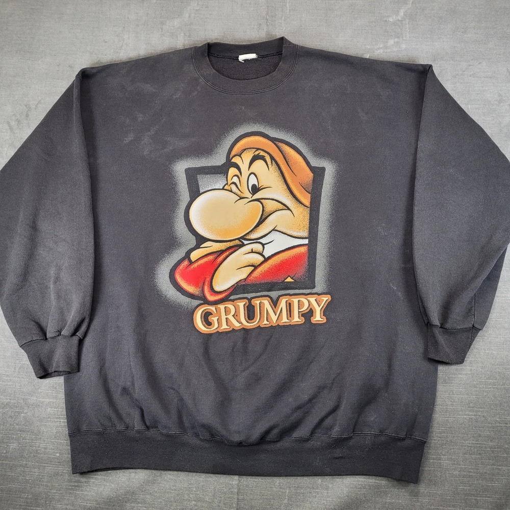 Disney Grumpy Dwarf Snow‎ White Vintage Graphic Sweatshirt Mens Black 2XL